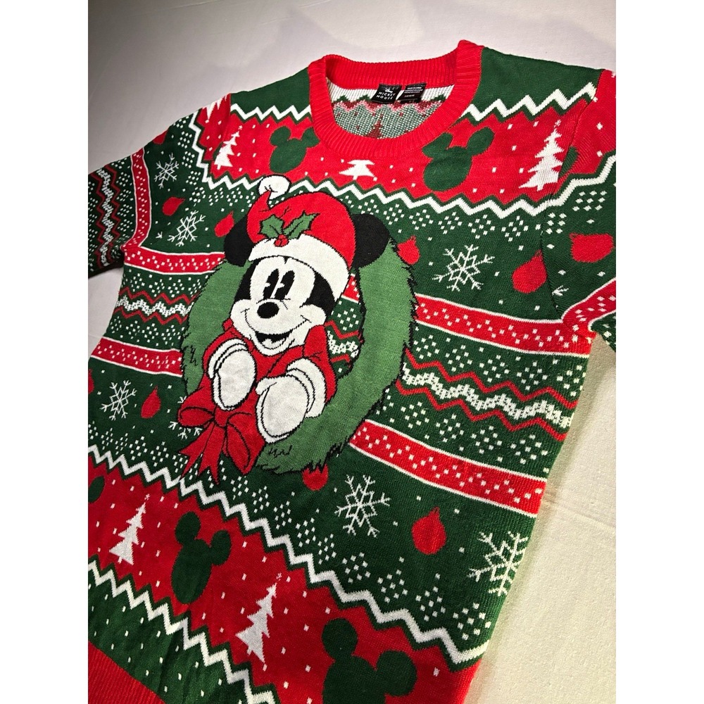 Disney Mickey Mouse Christmas Sweater Knit Pullover Adult Unisex L